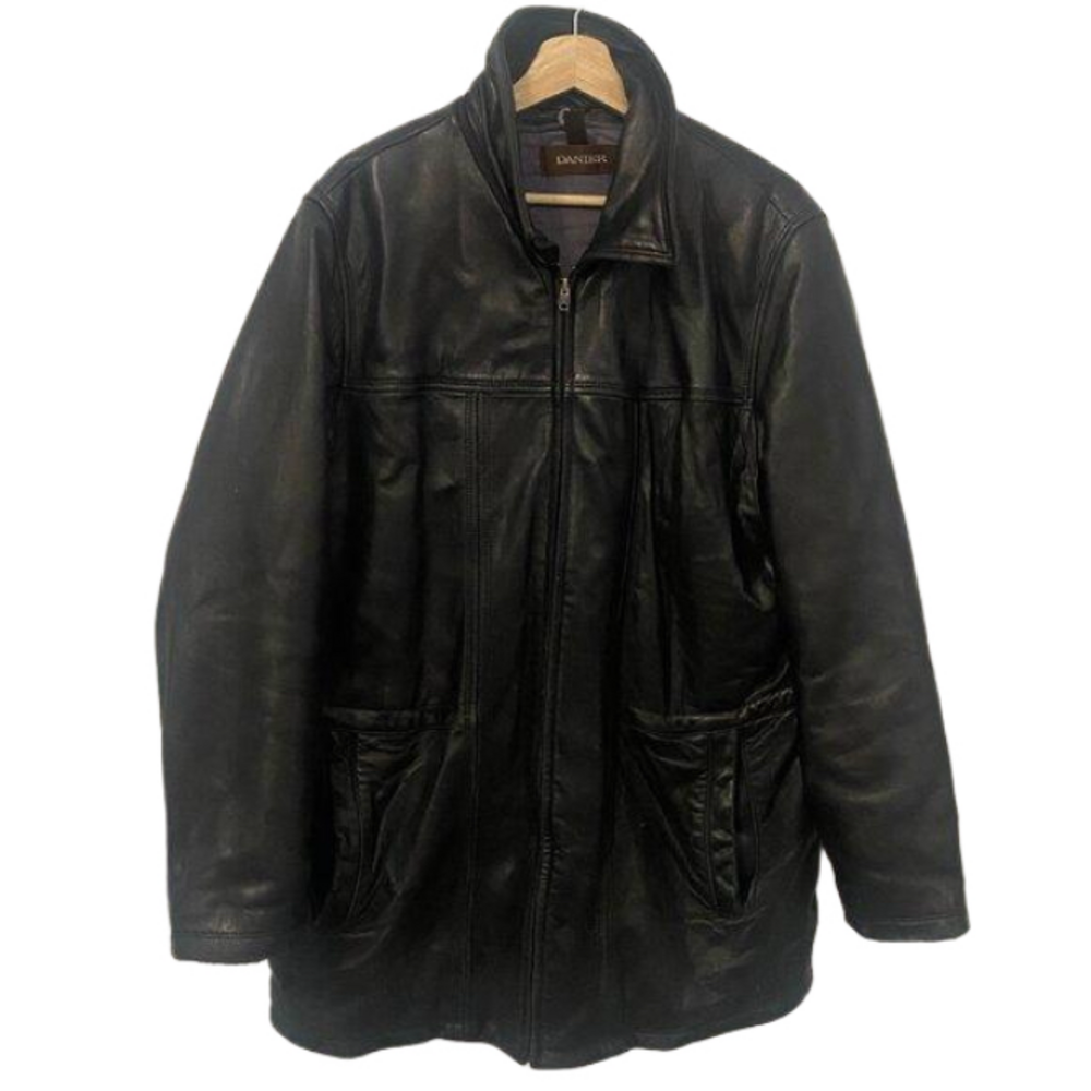 Danier Men's Black Leather Jacket with Quilt Zip out Lining Size 40/XL